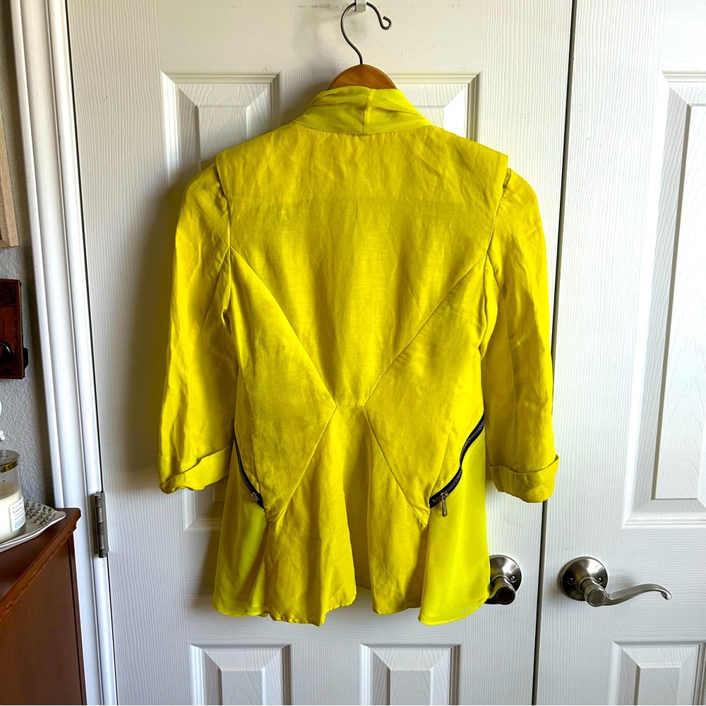 bright yellow sheer flowy panel open front blazer with zippers - Picture 5 of 6